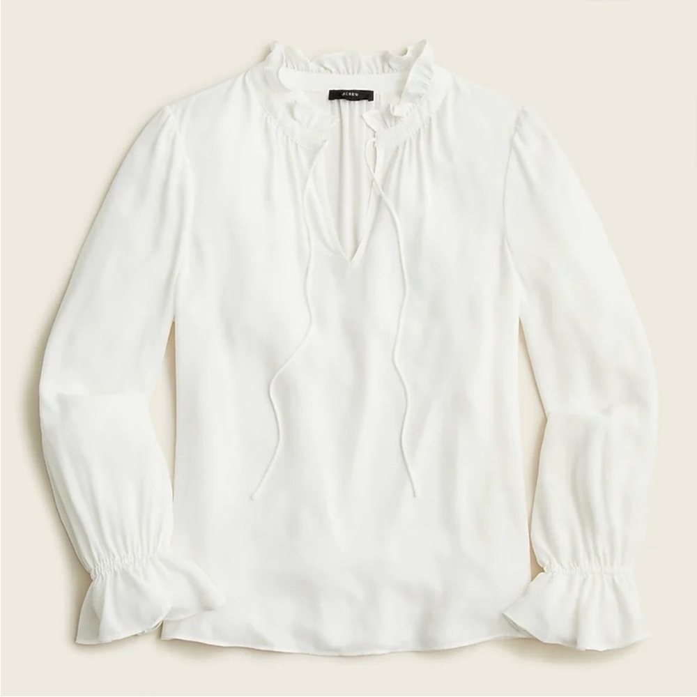 NWT J. Crew Drapey ruffle tie-neck top elastic ruffle cuffs